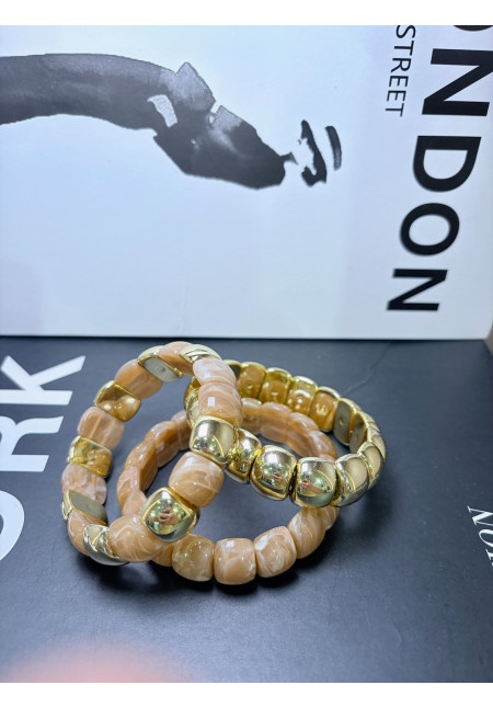 CONJUNTO PULSERAS CREMA Y ORO 