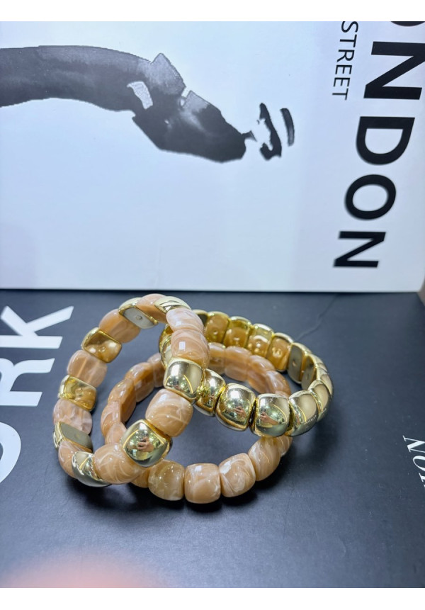 CONJUNTO PULSERAS CREMA Y ORO 